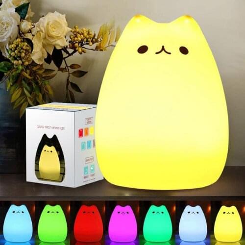 Silicone Cute LED Night Light For Baby Kids Children Bedroom Touch Sensor Remote Cat Lamp Decoration Room Decor Holiday Gift Toy