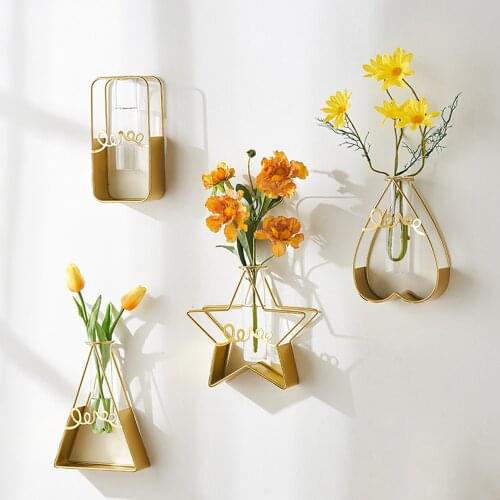 Nordic wall decor plant shelves Flower vase hanging shelf Transparent Glass Vase Wall Hanging Hydroponic Vases decorative bottle