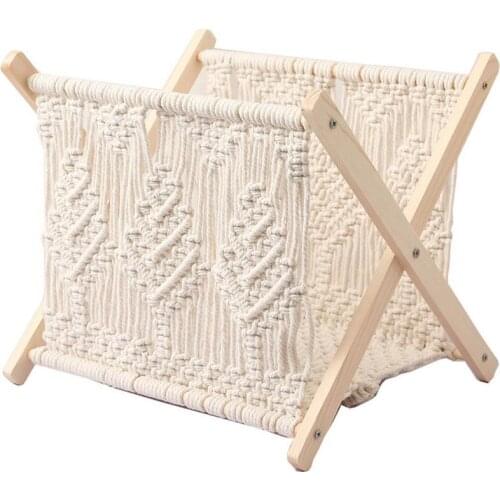 Storage Rack Nordic Country Style Cotton Rope Woven Macrame Magazine Rack Small Boho Books Newspapers Holder Organizer Shelf