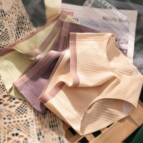 Wasteheart Women Fashion Yellow Gray Cotton Mid Waist Panties Underwear Lingerie Seamless Briefs Underpants M L XL Plus Size