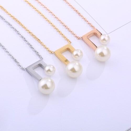 YUN RUO Yellow Gold Color Musical Note Pearl Pendant Necklace Fashion 316 Titanium Steel Jewelry Woman Christmas Gift Never Fade