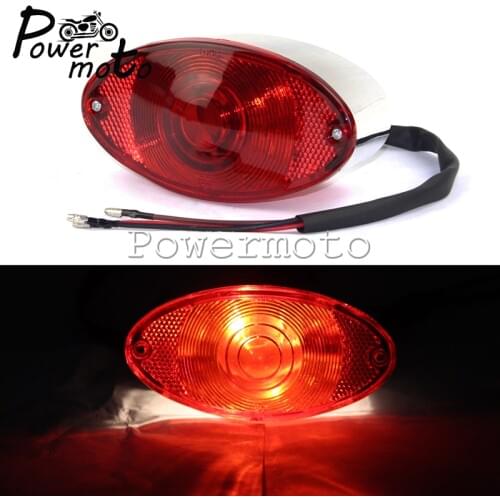 Motorcycle 12V Chrome Cat Eye Taillight Lucas Style Tail Brake Stop Light License Plate Lamp For Harley Bobber Chopper Custom