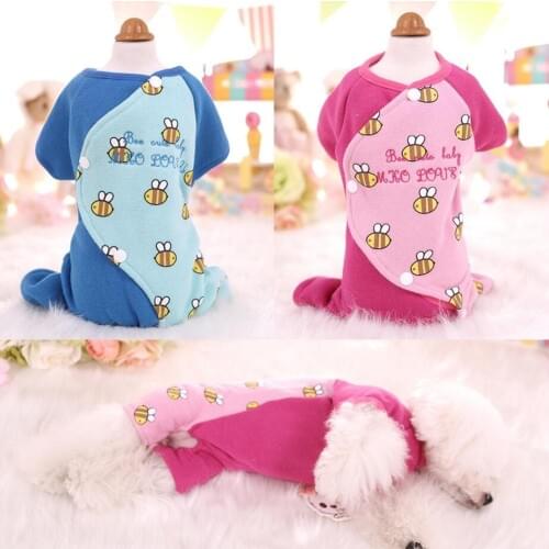 Dog Pet Jumpsuit Cartoon Bee Print Girl Fully Belly Closure Dog Outfit Spring Clothes for Teddy Chihuahua XS S M L XL