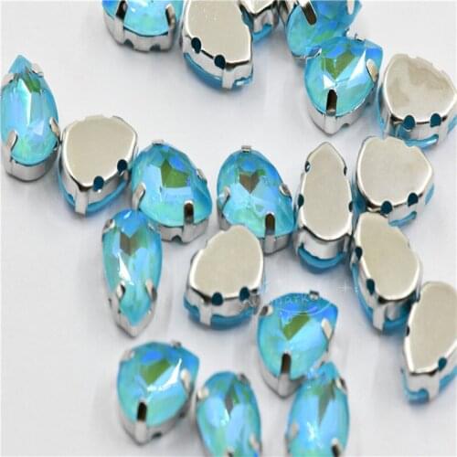 20pcs 7x10mm silver claw Handicraft accessories For decor glass beads Supplies for jewelry decorative teardrop mocha AB sew on