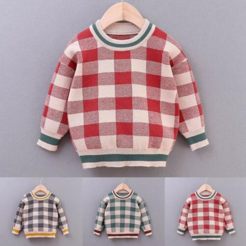 2019 Baby Kids Boy Sweaters New Autumn Winter Long Sleeve Plaids Sweatshirts Pullover Size 2-6Y