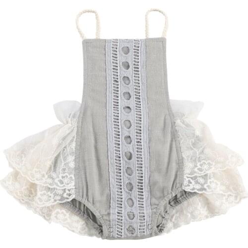 2021 Sweet 0-24M Infant Baby Girl Playsuit Flower Lace Ruffle Hollow Sleeveless Backless Princess Romper Jumpsuit Outfit