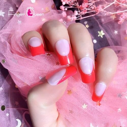 24pcs Box False Nails With Design And Glue Artificial Nails With Adhesive Reusable Semi-Permanent Acrylic Red Pink French