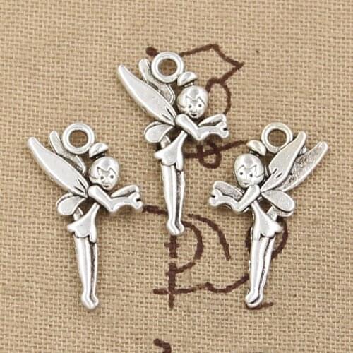 25pcs Charms Angel Fairy 25x15mm Handmade Pendant Making fit,Vintage Tibetan Bronze Silver Color,DIY For Necklace