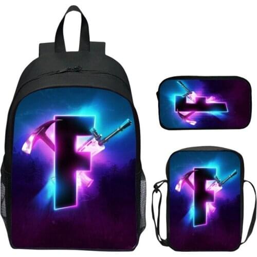 3Pcs/Sets FORNITE Backpack 3D Print Custom School Bags For Boys Girls Students Children School Backpack Satchel Kids Mochilas