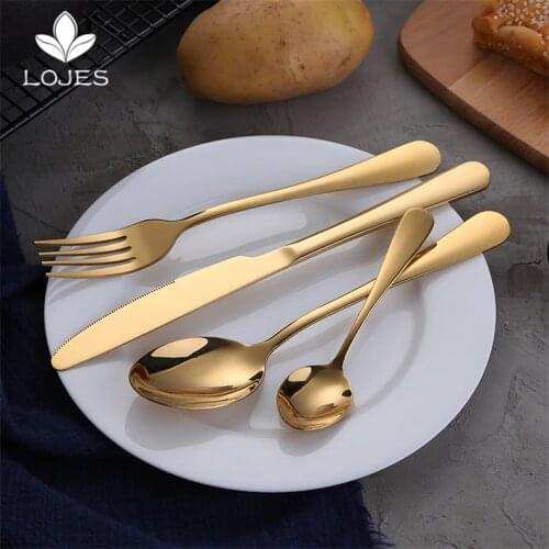 4 Pcs/set Pure Gold european Dinnerware knife 304 Stainless Steel Western Cutlery Kitchen Food Tableware Dinner Set
