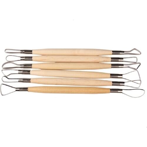 6pc/Set 8 inch Double End Conventional Ribbon Tool Wood Handle Wax Pottery Clay Sculpture Carving Tool DIY Craft Sets