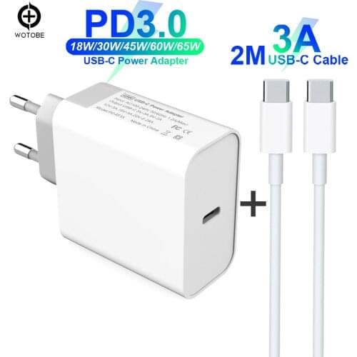 USB C Power Adapter PD/QC3.0 65W/60W/45W/30W TYPE-C Wall Charger,For USB-C Laptops/MacBook/iPad/xiaomi/Samsung (USB-C cable)