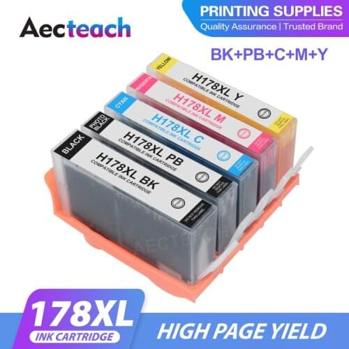 Aecteach new 5PK Compatible Ink Cartridge for HP 178 for HP178 178XL Photosmart 5510 5515 6510 7510 B109a B109n B110a Printer