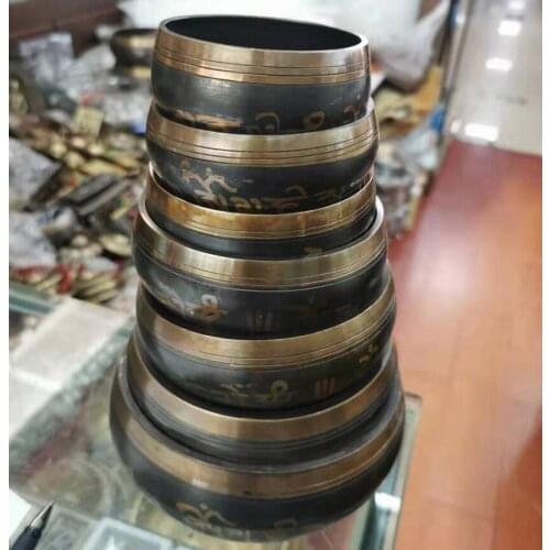 Asian Buddhist Mantra Traditional Tibetan Singing Bowls Bronze Buddha 20cm ~8.6cm +12.6CM wood Mallet