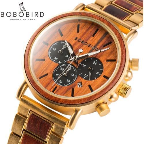 BOBO BIRD Wooden Men Watch Relogio Masculino Top Brand Luxury Chronograph Date Display Stop Watches erkek kol saati Great Gifts