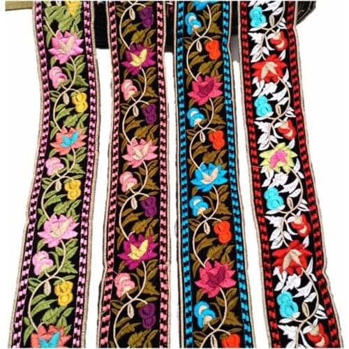 1 Yard Flower Embroidered Trim Floral Bohemian Ethnic Ribbon DIY Sewing