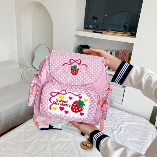 Pink Girl Embroidery Strawberry Childrens Schoolbag Student Girls Birthday Gift 2020 New Japanese Cartoon Children Backpack