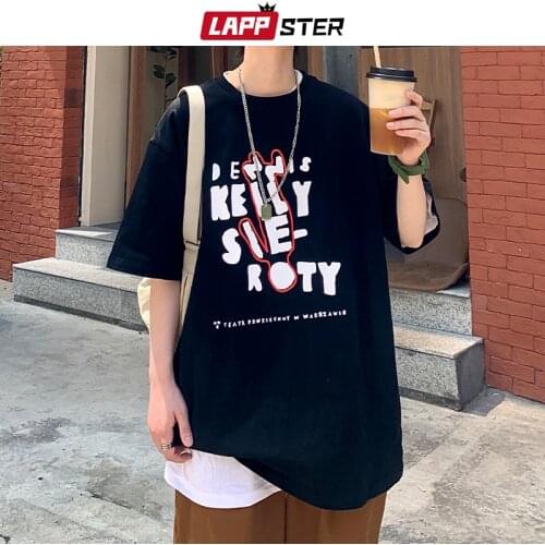 LAPPSTER Men Letter Designer Graphic T Shirts 2021 Summer Mens Harajuku Streetwear Oversized T-shirts Male Japan Fashion Tees XL