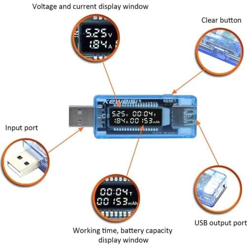 KEWEISI Hot Worldwide USB Volt Current Voltage Charger Capacity Tester Meter Power Bank