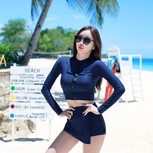 Korea Swimwear With Sleeves Girls Rash Guard Womens Swimming Suit Trendy Tankini Long Sleeve For Women Teenagers Bikini Female