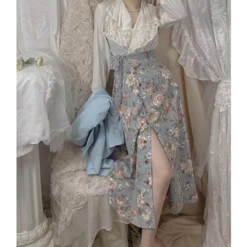 Limiguyue Boho Sexy Floral Skirt Summer Vintage Long Skirt With Slit Gentle Chic Female Elegant Flower Print Wrap Jupe K1189