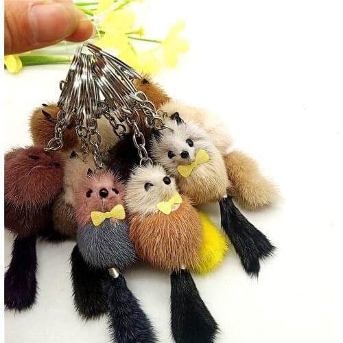 Cute mink fur little fox pendant key chain key ring fox fur pendant key chain charm car bag key chain ladies jewelry gift