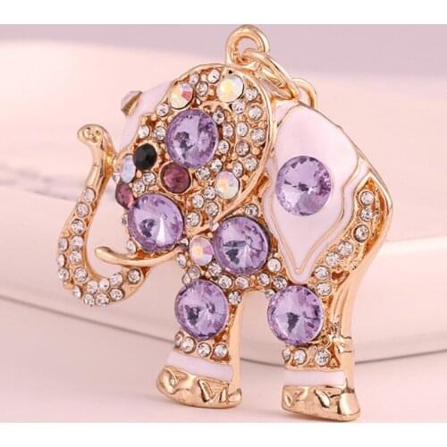 Fashion Elephant Key Chain Cute Rhinestone Alloy Elephant Ring Holder Keychain Pendant Wholesale for Women Jewelry GL5018