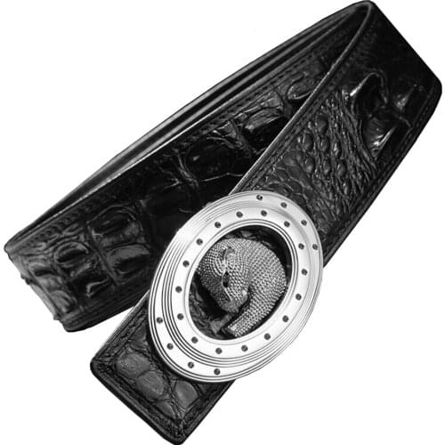 Yijia Steel buckle leopard head men belt true crocodile double bone The belt No stitching true The crocodile men belt