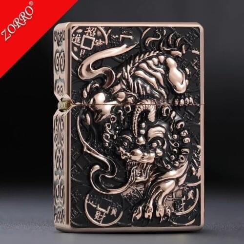 The New ZORRO Brand Pure Copper Five-Sided Carved Windproof Kerosene Lighter Lucky Pixiu For Gift Collection