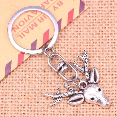 New Fashion Keychain 31*36 mm deer head Pendants DIY Men Jewelry Car Key Chain Ring Holder Souvenir For Gift