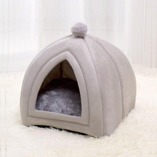 Simple Solid Color Pet Bed Sofa Plush Fluffy Kennel House Warm Soft Four Seasons Sleeping Cushion Pet Supplies