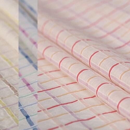 150CM Wide 90G/M Weight Check Print Pink Yellow Blue Silk Linen Fabric for Summer and Spring Dress Coat Jacket E1314