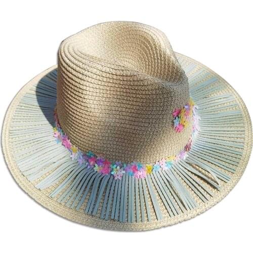 2021 Spring Fashion Women artificial Straw hat Summer Wide Woman Panama Sombrero Cap for Party
