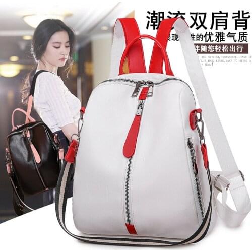Pu Soft Leather Shoulder Bag Womens Multi-purpose Shoulder Bag Travel Backpack 2021 New Fashion Ladies Bag Black White Bags