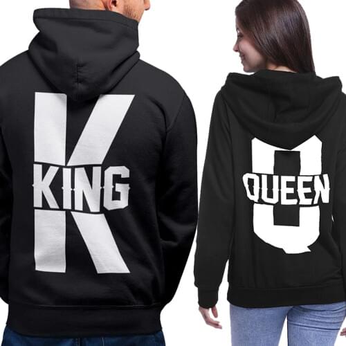Casual Long Sleeve Women Men Black Hooded Tops Autumn Winter Fashion King Queen Printed Couple Matching Hoodies Sweatshirts