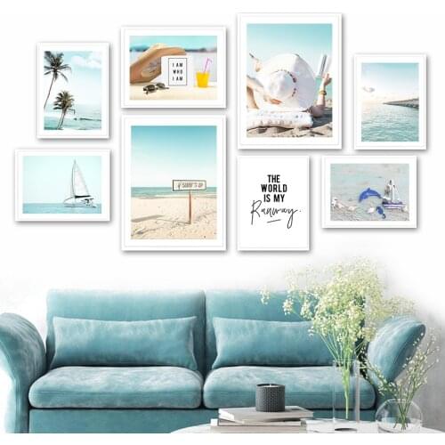 Tropical Landscape Palm Sailing Beach Girl Wall Art Canvas Painting Nordic Poster And Prints Wall Pictures For Living Room Decor