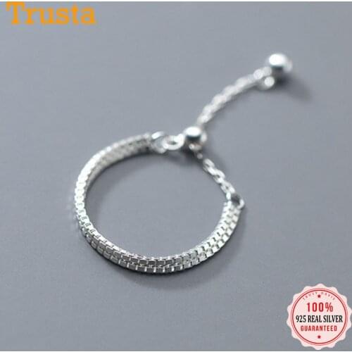 TrustDavis Real 925 Sterling Silver Fashion Minimalist Double Box Chain Ring Sizable For Women Wedding Party Fine Jewelry DA2131