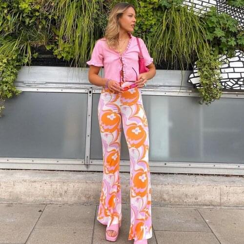 2021 Y2K Vintage Floral Pants Women High Waist Fashion Casual Straight Trousers Summer England Style Pants Ladies Sweatpants