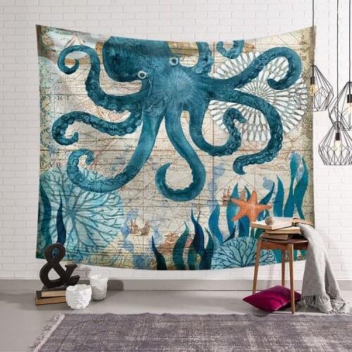 Vintage marine life pattern Tapestry Wall Hanging Dorm Decor Art Wall Tapestry Hippie Wall Carpet Psychedelic Tapestry 95x73cm