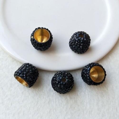 40pcs/lot Tassel Caps, Pave black Rhinestone End Cap Connectors, Leather Cord End Cap Beads Jewelry Findings BD144-3