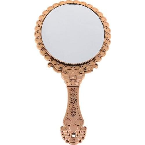 Womens Princess Vintage Handheld Mirror Metallic Plastic Shell Classical Oral Vanity Makeup Cosmetic Tool with Handle Travel