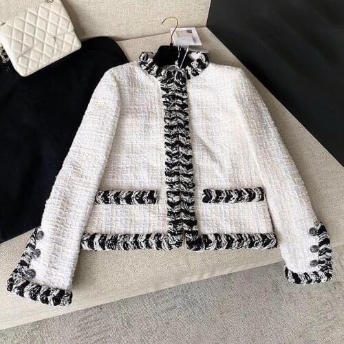 2020 Autumn Winter women designer fashion tweed jackets celebrity black twist patchwork white zipper short coats y360