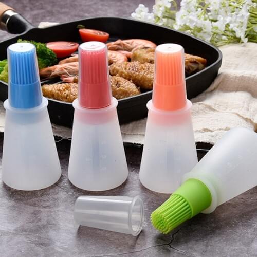1Pcs Portable Silicone Oil Bottle with Brush Grill Oil Brushes Liquid Oil Pastry Kitchen Baking BBQ Tool Kitchen Tools