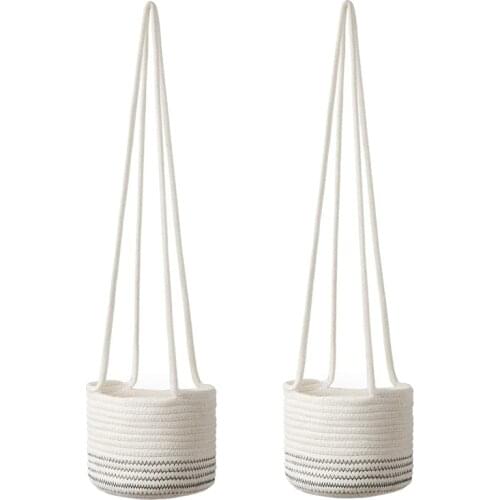 2 Pack Hanging Planter Baskets Cotton Rope Woven Macrame Indoor Plant Hangers Flower Plant Pots 8X6Inch