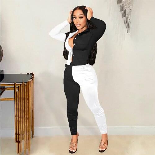 2021 Best Quality Famous Brand Women Set 2Pcs Longsleeve Patchwork Floorlength Pants
