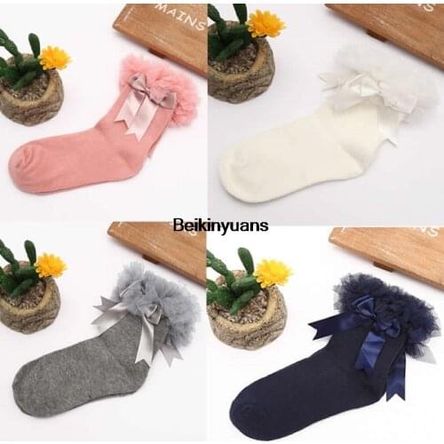2019 fashion socks girls Comfortable warm childrens socks Combed cotton lace girls princess short sock lace bowknet