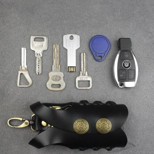 2020 Men Key Wallet Vintage Genuine Leather Car Smart Key Case Ring Chain Housekeeper Tool Cover Dangler Keys Holders With Rope