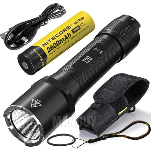 2021 NITECORE T20 1300 Lumens CREE XP-L2 V6 LED Rechargeable Flashlight Outdoor Search Portable Torch + 18650 Battery +USB Cable