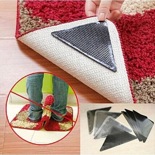 4pcs/Set Reusable Washable Rug Carpet Mat Grippers Non Slip Tri Sticker Silicone Grip Bath Living Room Pads Anti Slip