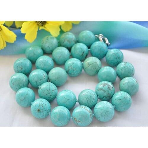Big 14mm round blue turquoiss bead necklace AAA 18inch